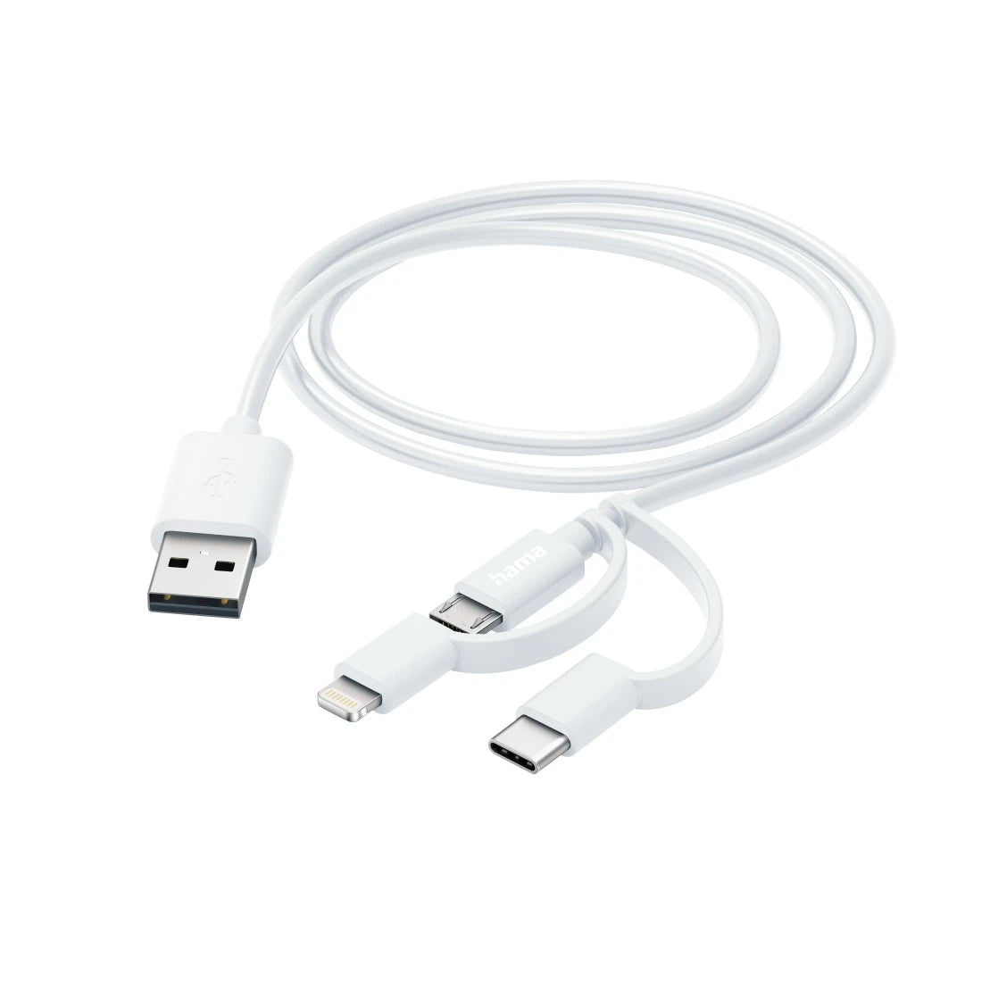 Hama 3-in-1 Multi Charging Cable, USB-A - Micro-USB, USB-C and Lightning, 1.0 m, white