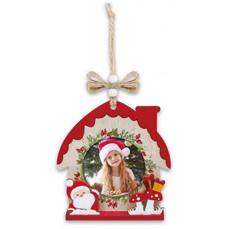 Christmas Wooden House Tree Ornament - Red Santa
