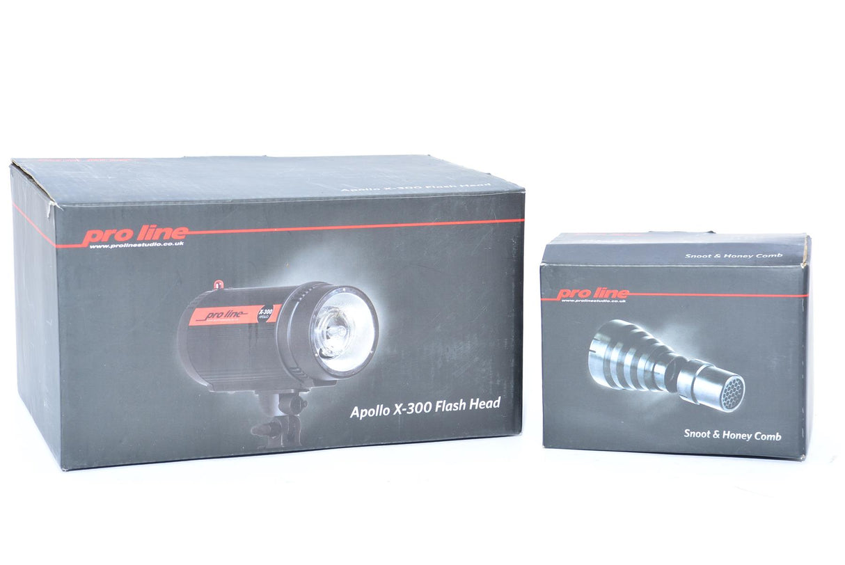 Used Proline Apollo X-300 Flash Head with Snoot & Honey Comb