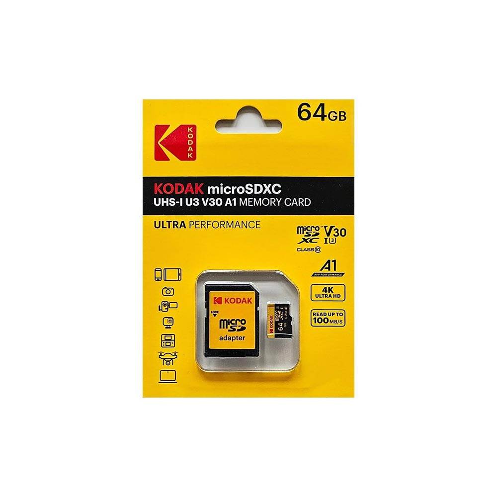 Kodak microSDXC UHS-I U3 64GB V30 Card + Adapter