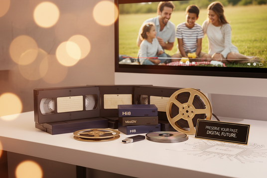 Video Transfers
Preserve your memories by transferring old video formats into modern digital files. We accept a wide range of formats and offer delivery on USB, digital download, or DVD.
Ideal for:
Families and individuals looking to safeguard important memories.