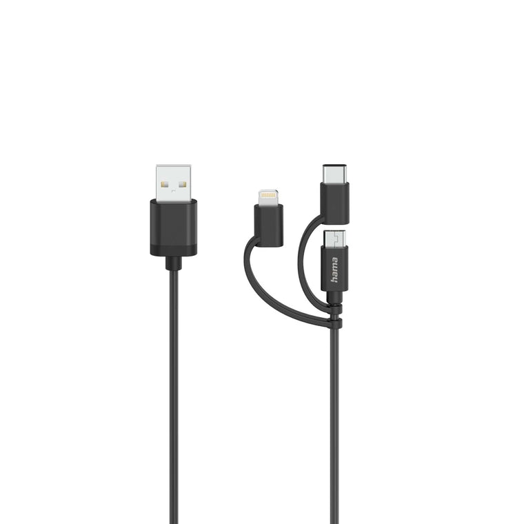 3-in-1 Micro-USB Cable with Adapter to USB-C & Lightning, USB 2.0, 0.75 m