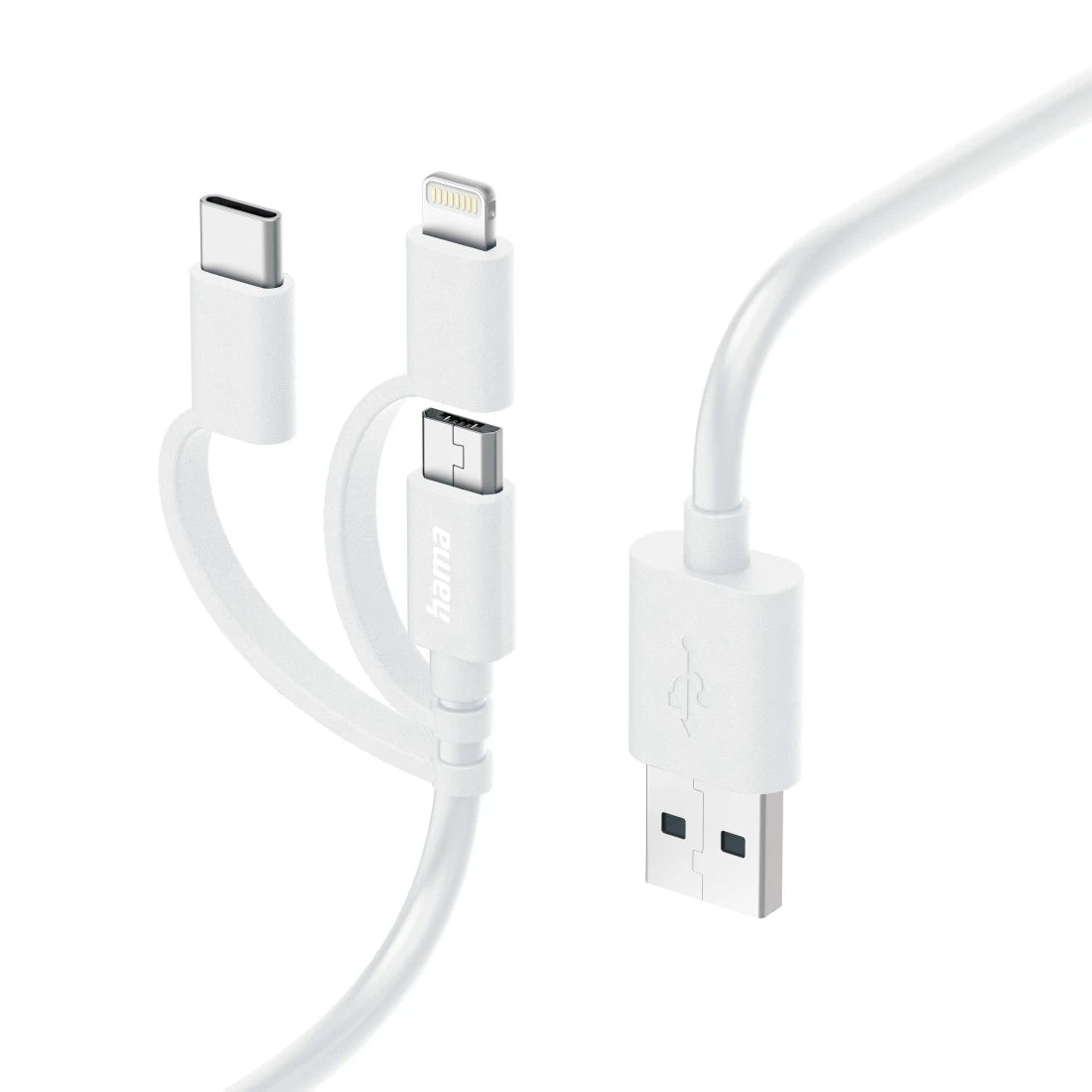 Hama 3-in-1 Multi Charging Cable, USB-A - Micro-USB, USB-C and Lightning, 1.0 m, white