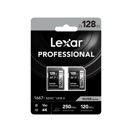 Lexar SDXC UHS-II - Pro Silver Series - V60 1667x 250MB/s -128GB - Twin Pack