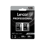 Lexar SDXC UHS-II - Pro Silver Series - V60 1667x 250MB/s -128GB - Twin Pack