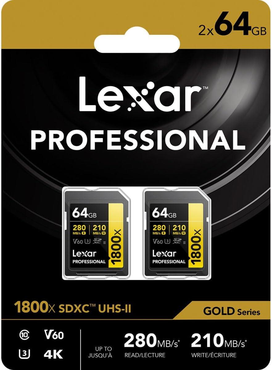 Lexar SD Pro Gold Series UHS-II 1800x 64GB V60 - TWIN PACK