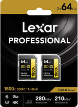 Lexar SD Pro Gold Series UHS-II 1800x 64GB V60 - TWIN PACK