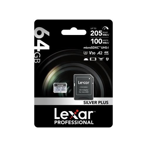 Lexar Micro  SDXC UHS-1 - Silver Plus Series -  V30 R205/W100MB/s - 64GB