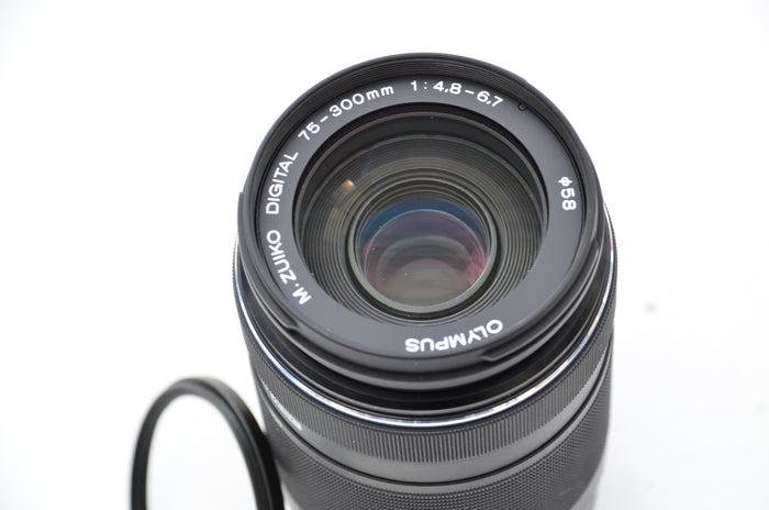 Used Olympus M. Zuiko ED 75-300mm f/4.8-6.7 II Micro 4/3 Lens + Hood