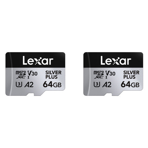 Lexar Micro  SDXC UHS-1 - Silver Plus Series -  V30 R205/W100MB/s - 64GB - Twin Pack
