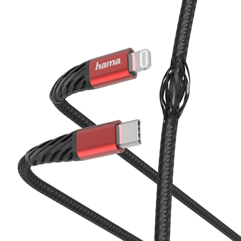 Hama Fast charging/data cable, “Extreme”, USB-C - Lightning, 1.5 m, black/red
