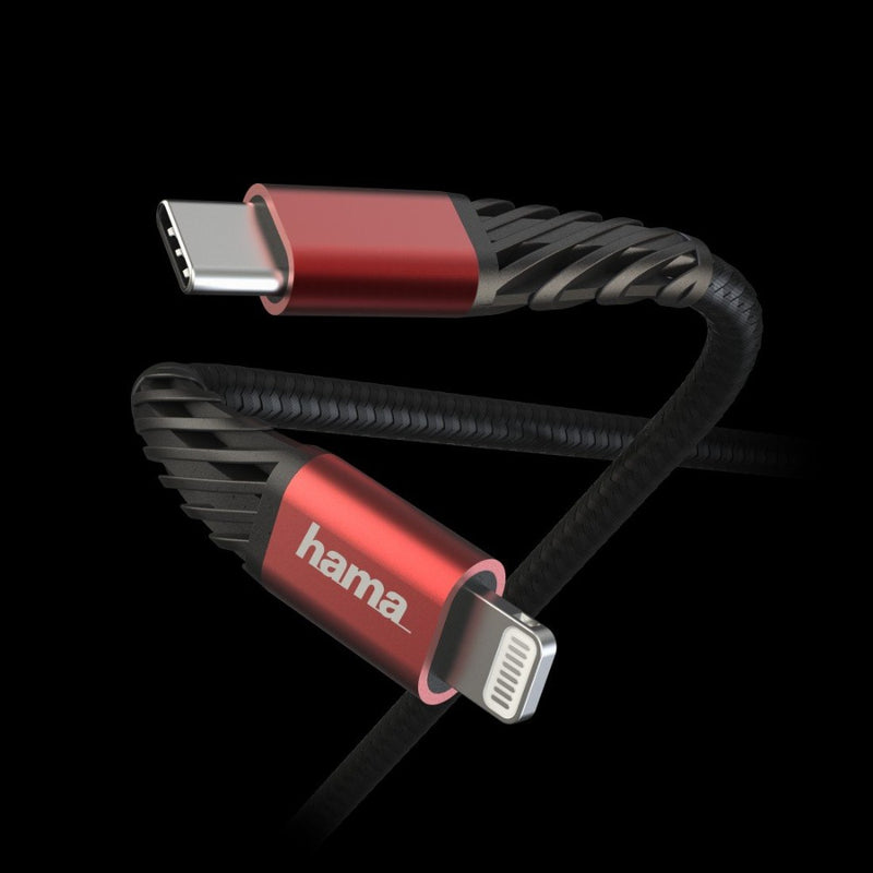 Hama Fast charging/data cable, “Extreme”, USB-C - Lightning, 1.5 m, black/red