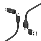 Hama 4-in-1 type C cable with micro-USB and USB-A adapter, 1.5 m black