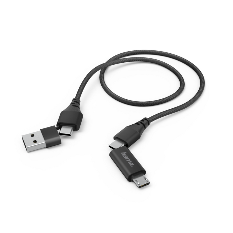 Hama 4-in-1 type C cable with micro-USB and USB-A adapter, 1.5 m black