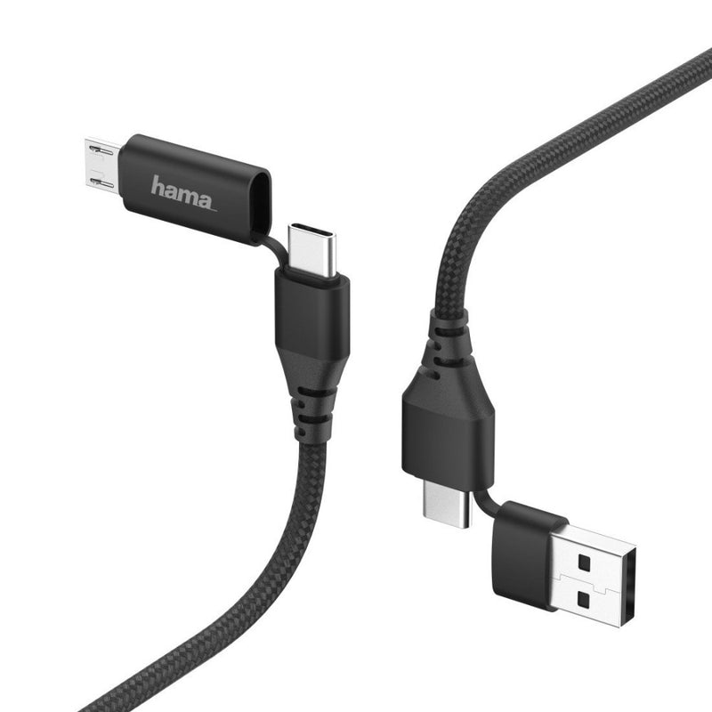 Hama 4-in-1 type C cable with micro-USB and USB-A adapter, 1.5 m black