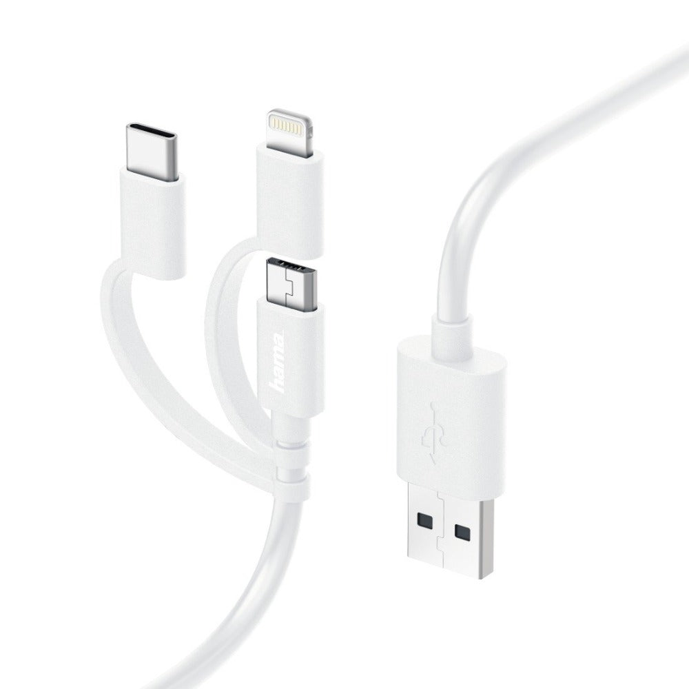 Hama 3-in-1 Micro-USB Cable with Adapter for USB-C and Lightning, 1.0 m, white