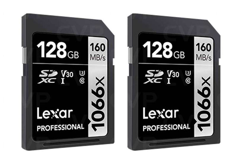 Lexar Professional 128GB UHS-I V30 1066X 160mb/s SD XC Memory Card - TWIN Pack