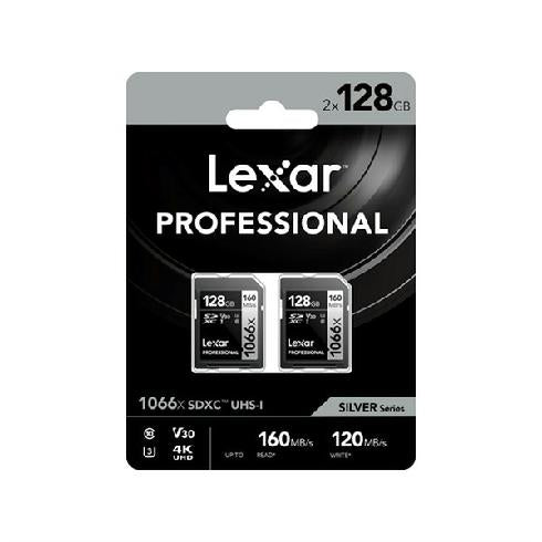 Lexar Professional 128GB UHS-I V30 1066X 160mb/s SD XC Memory Card - TWIN Pack